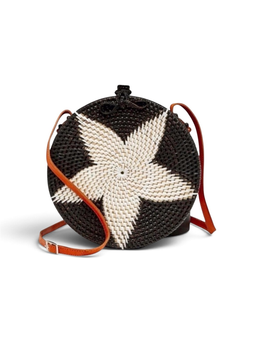 Circular Rattan Bag Handmade In Bali Leather Straps